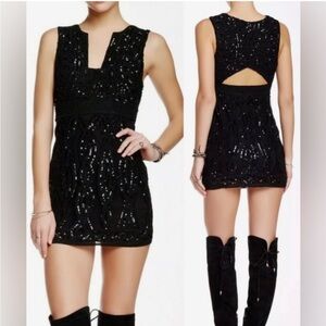 Free People | Black Snake Charmer Sequin Bodycon Dress | Size 0